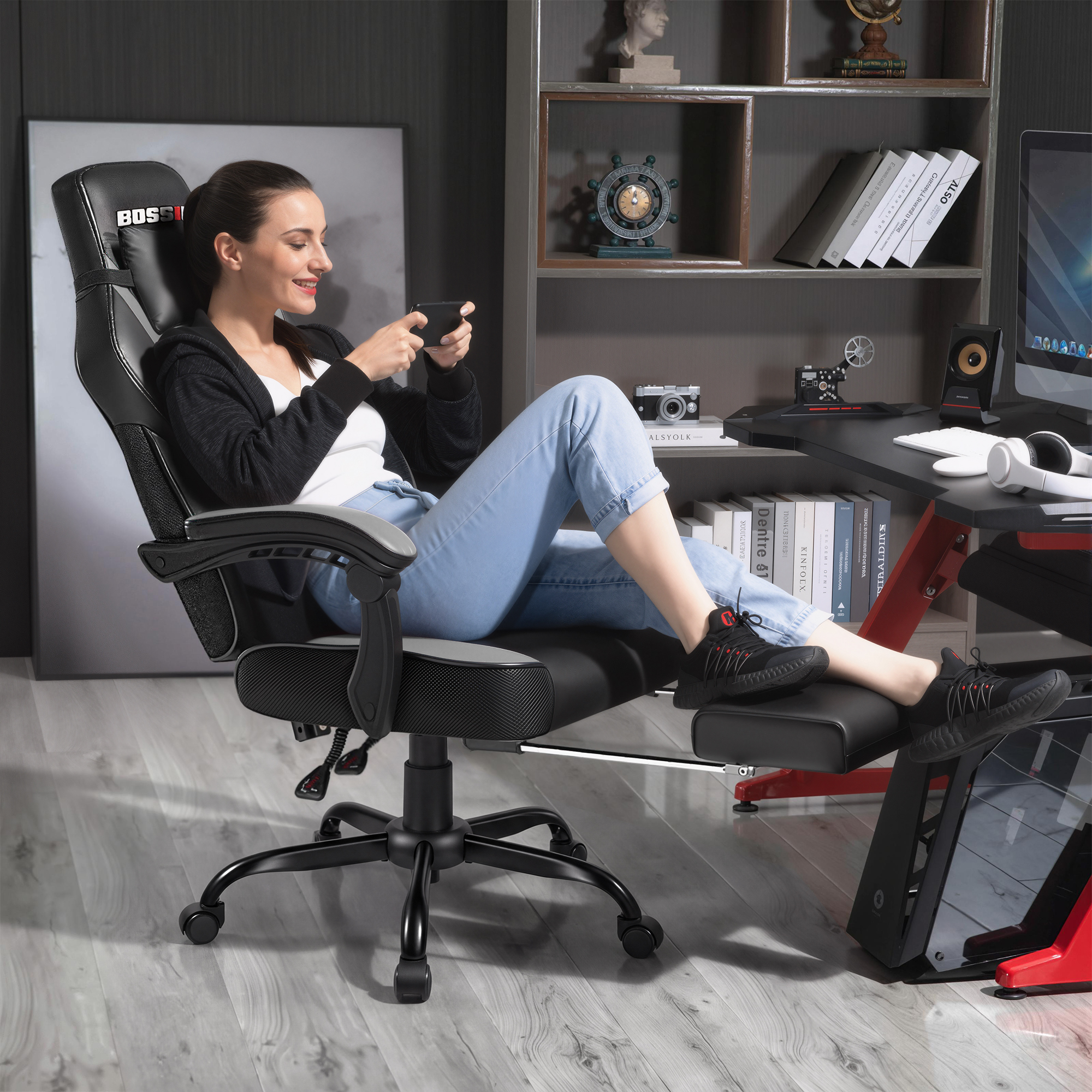 Bossin Gaming Chair with Massage, Footrest, and Lumbar Support photo 3