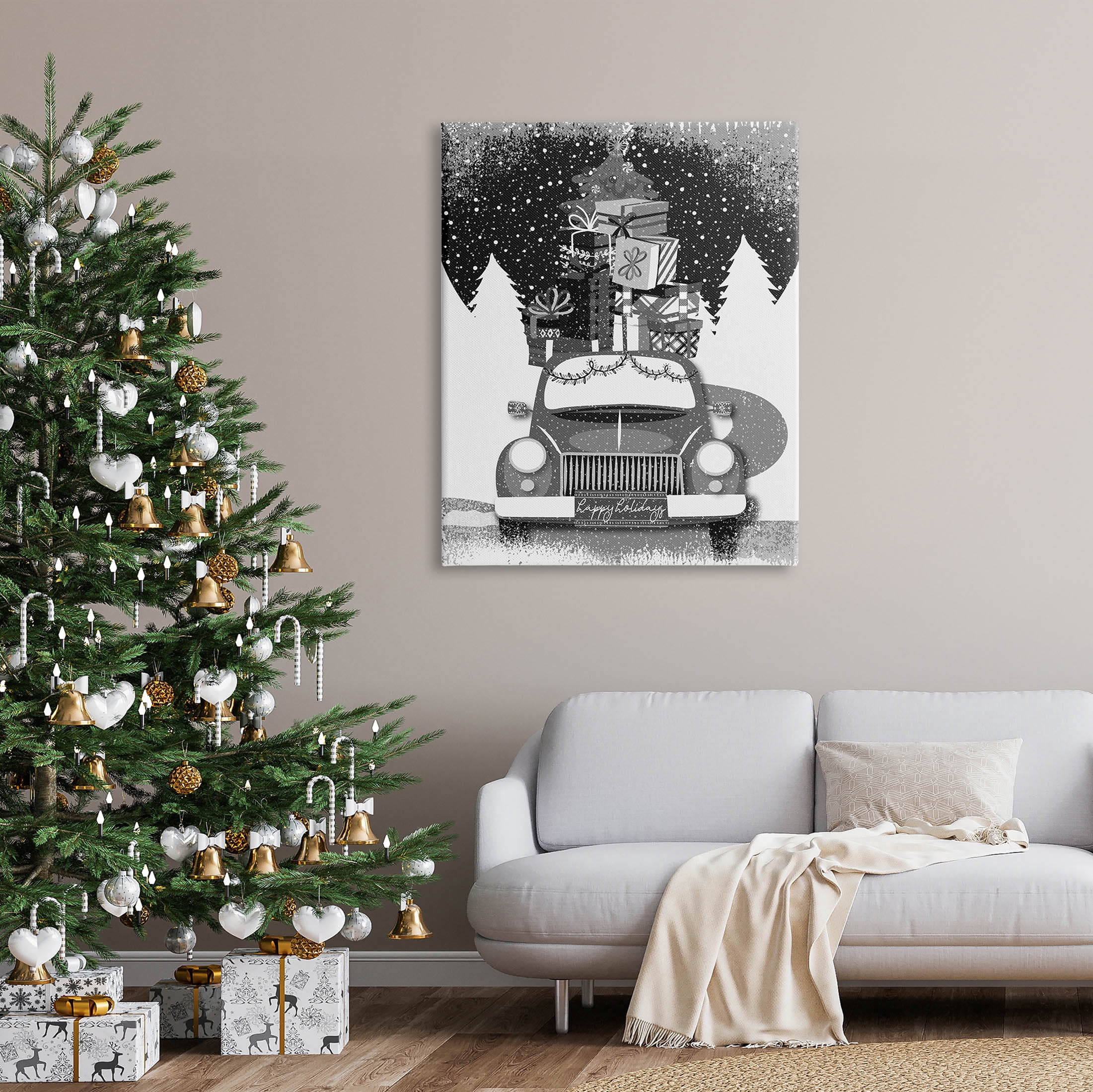Stupell Industries Happy Holidays Gifts Car Graphic Art Gallery Wrapped Canvas Print Wall Art, Design by Andrea Jasid Grassi