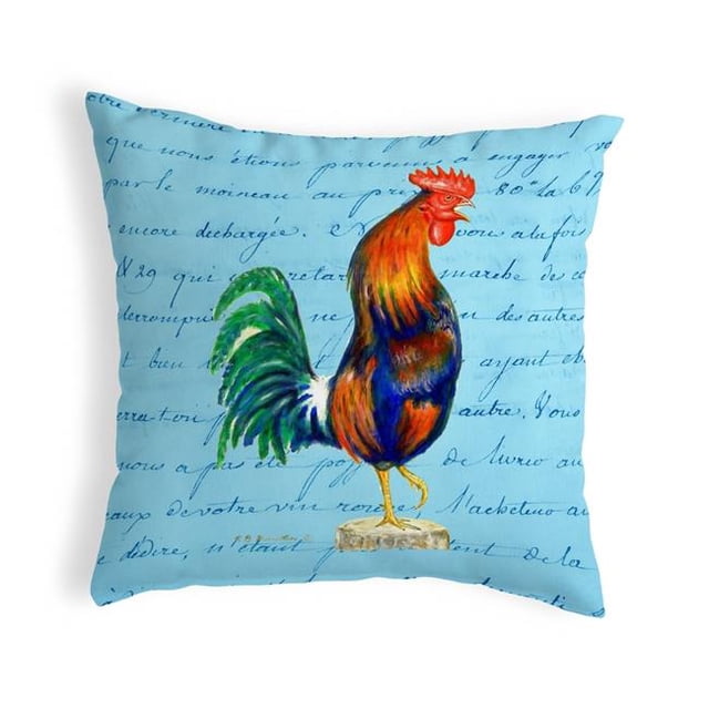 Betsy Drake KS037B 12 x 12 Po Coq Bleu Script Petit Oreiller Sans Corde