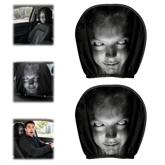 Scary Car Headrest Covers 2 Pack for Cars, Upgraded Snug Fit Ghost Face Auto Seat Protector, Soft Breathable Polyester Spooky Halloween Vehicle Interior Decor Accessories for Cars Trucks SUVs