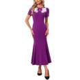thumbnail image 2 of INSPIRE CHIC Women's Cocktail Dress Floral Embroidered Crewneck Fishtail Midi Formal Evening Dresses S Purple, 2 of 6