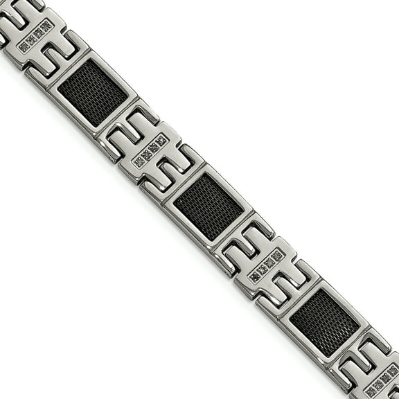 Chisel Stainless Steel Polished Black IP-plated Mesh with 1/3 carat Diamond 8.75 inch Bracelet