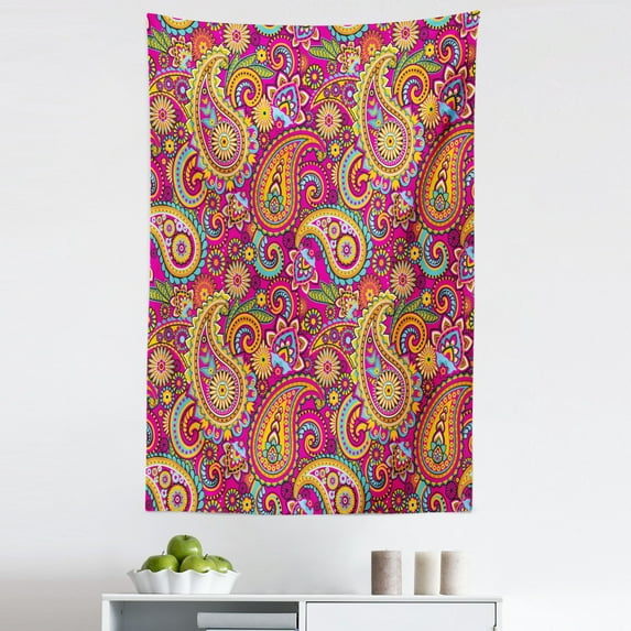 Colorful Tapestry, Paisley Patterns Based on Traditional Eastern Pastel Design, Fabric Wall Hanging Decor for Bedroom Living Room Dorm, 5 Sizes, Multicolor, by Ambesonne