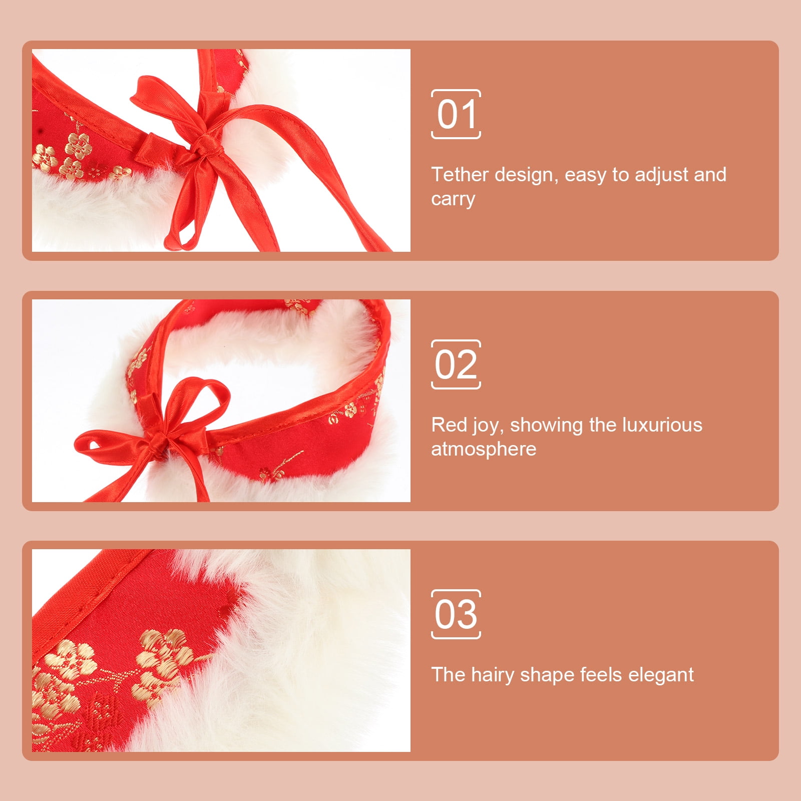 FOMIYES Chinese Style Red Pet Collar Winter Warm Decorative Bow Tie Perfect for New Year Celebrations