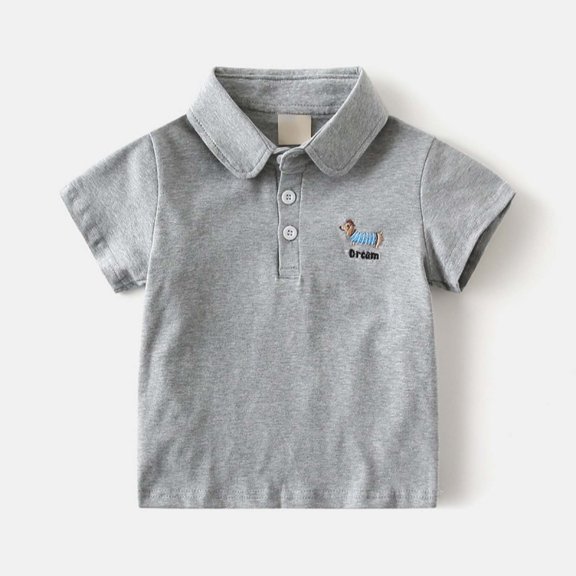 REDARER Boys' Cartoon Print Polo Shirt - Gentleman Style Collar Short Sleeve Summer Toddler Kids Casual Beach School Party Top,4-5 Years