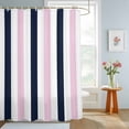 thumbnail image 4 of Shower Curtains for Bathroom, Pink Navy Blue Striped Waterproof Fabric Shower Curtain, Farmhouse Stripe Art Decorative Bathroom Curtain for Bathtub, 72"x72", No Hooks Included, 4 of 9