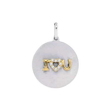 - Sterling Silver Womens Round Diamond Circle I Love You Heart Pendant 1/20 Cttw