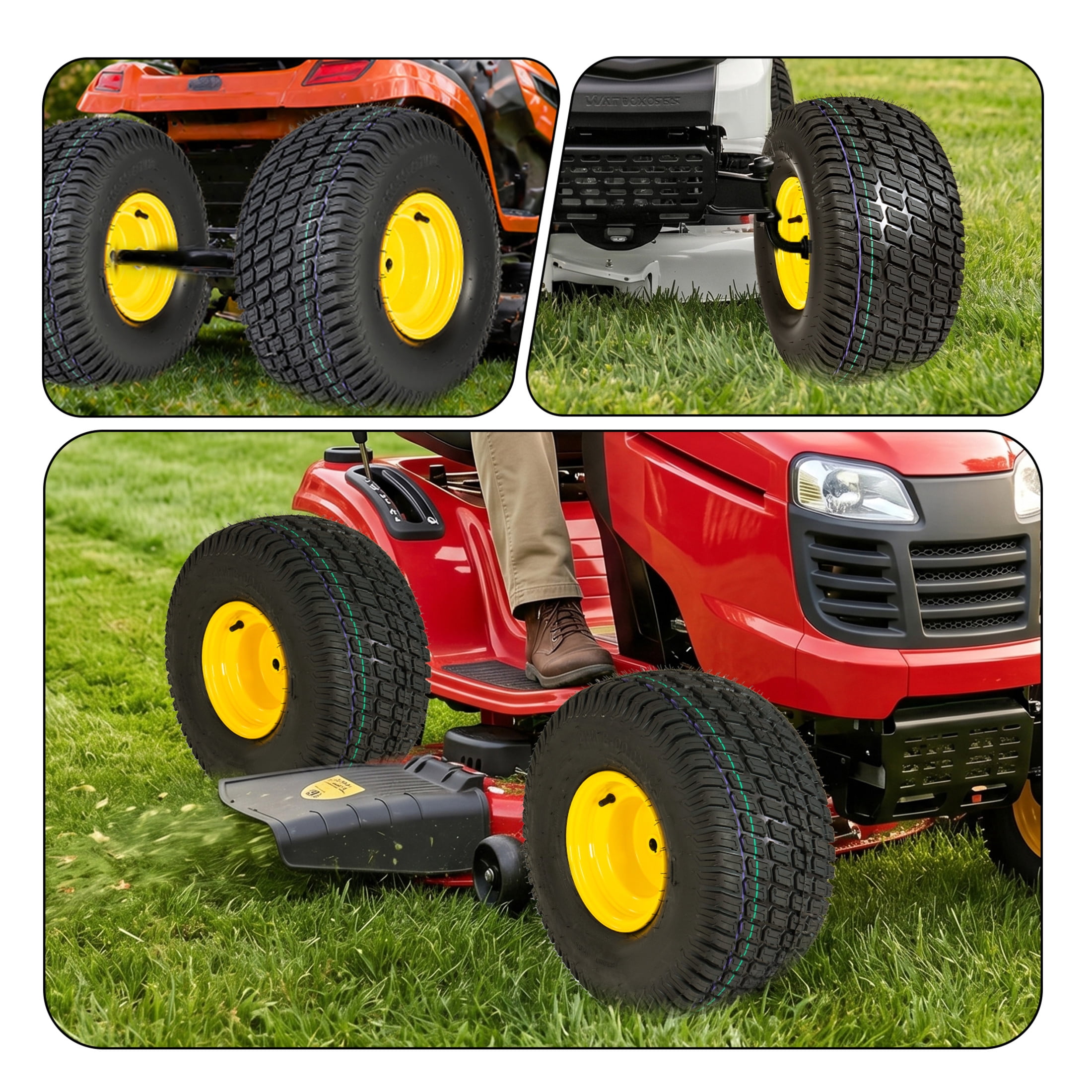 Noble House 20" x 10" 4-Ply Tubeless Turf Tread Lawn Mower Tires, Heavy Duty for Large Garden Tractors, Black, Set of 2
