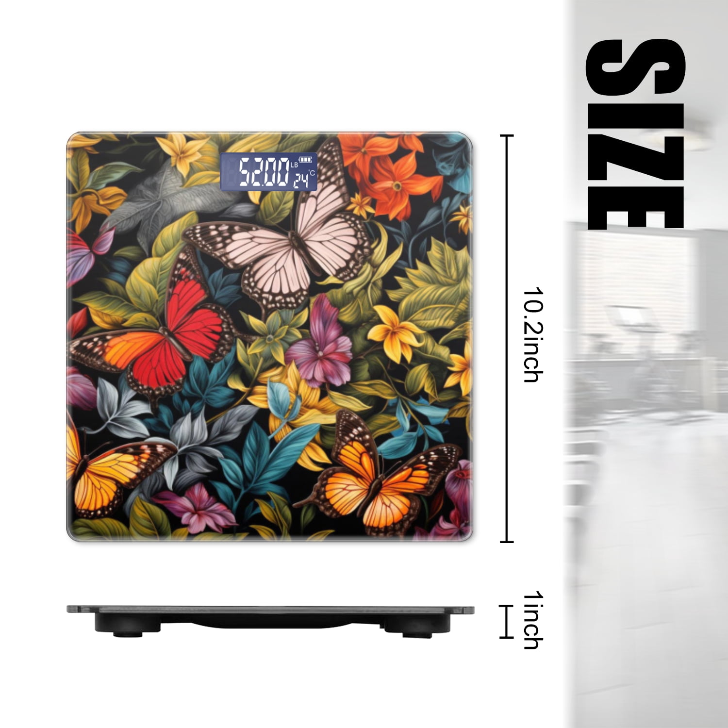 High Precision Body Weight Scale Smart Bathroom Scales with Large LCD Display(400lbs),Decorative for Bedroom-Butterflies And Flowers With Rich Colors And Detailed Textures