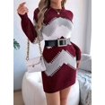 thumbnail image 4 of Women Sweater Dress Color Block Casual Fall Long Sleeve Knit Crewneck Short Dresses Wine Red M, 4 of 9