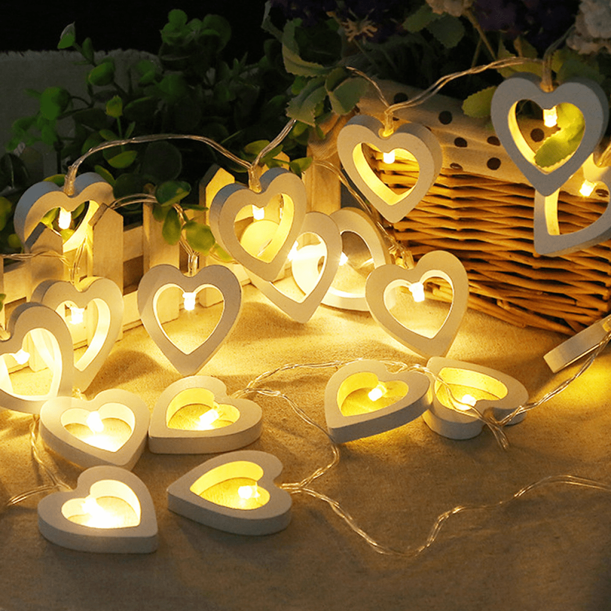 Rush Premium Wooden Heart String Lights Battery Operated 10 Warm