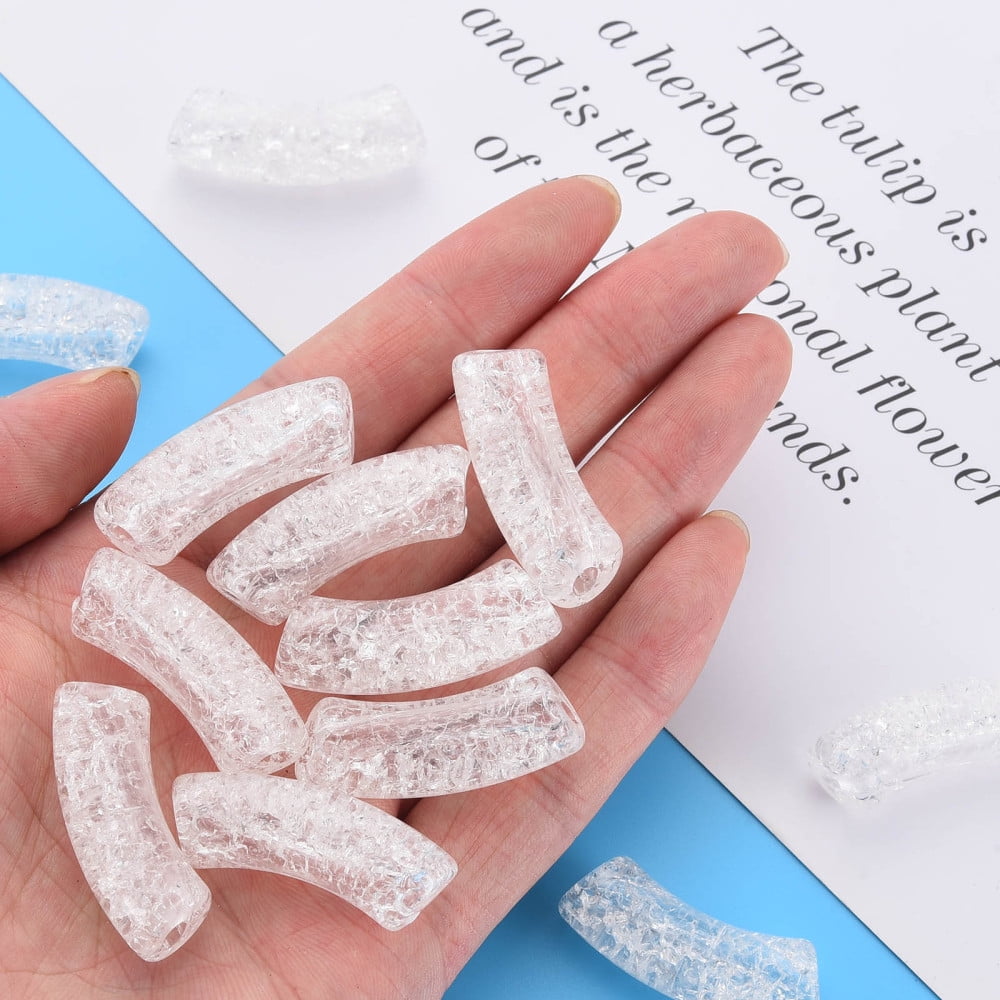 Transparent Crackle Acrylic Beads Curved Tube White 35x11.5x13.5mm Hole: 3.5mm about 148pcs/500g