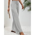 thumbnail image 3 of Defitshape Women's Wide Leg Pants Lounge Casual Trousers Long Casual Elastic Waist High Waisted Fall Palazzo Pants Grey Medium, 3 of 4
