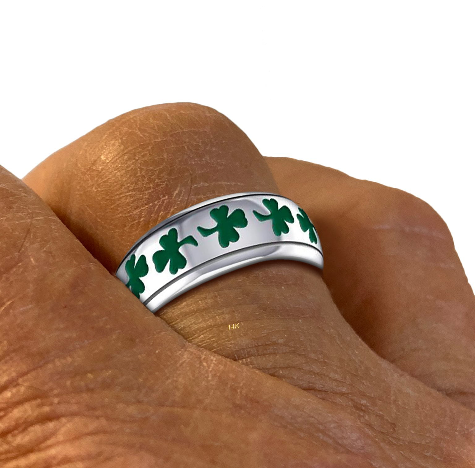Women's 925 Sterling Silver Irish 8mm Celtic Shamrock 3 Leaf Clover Wedding Band 
