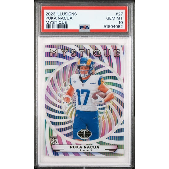 Graded 2023 Panini Illusions Puka Nacua #27 Mystique Rookie RC Football Card PSA 10 Gem Mint