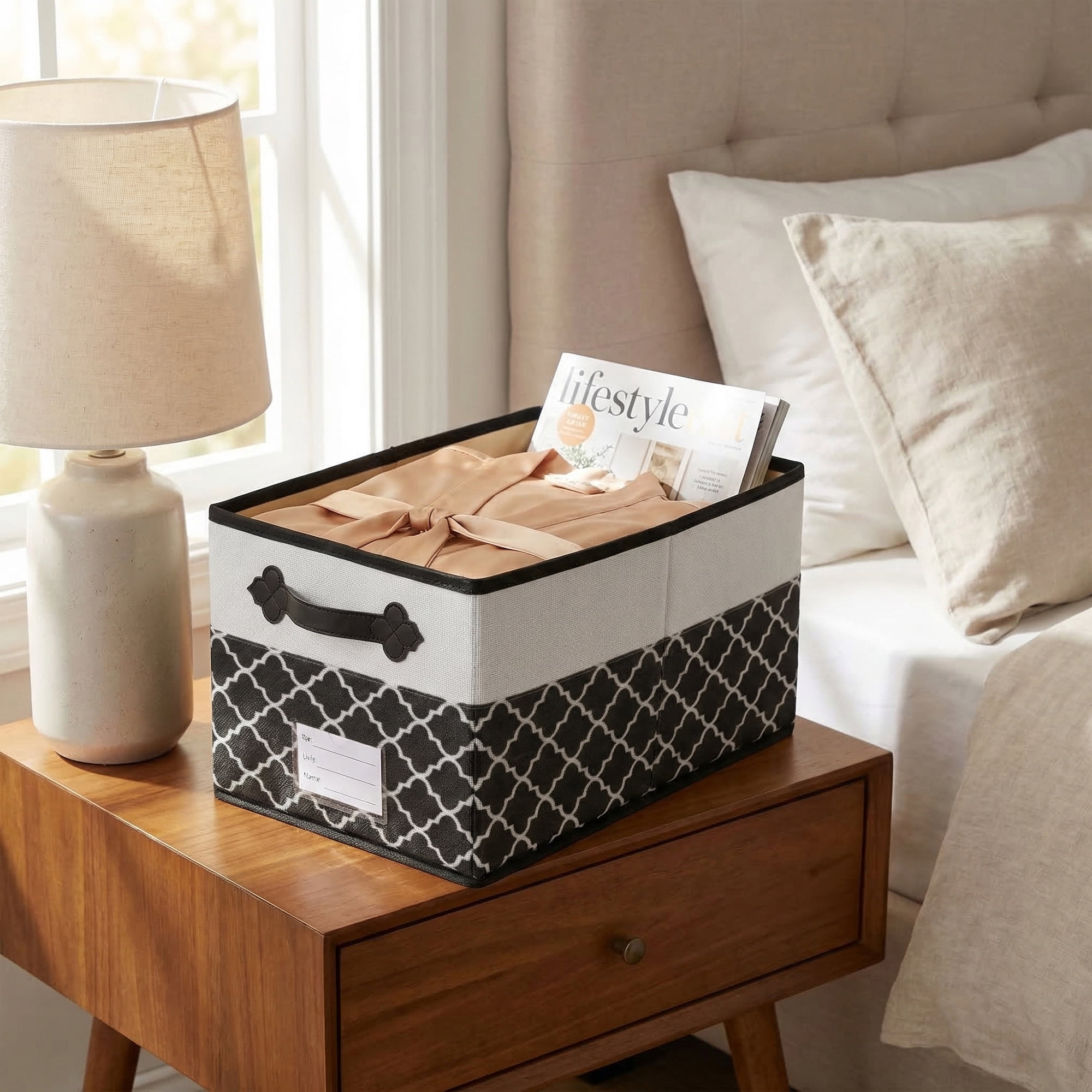 Unique Bargains Storage Basket with Handle for Organizing Objects Black 15"x9.8"x8.3"