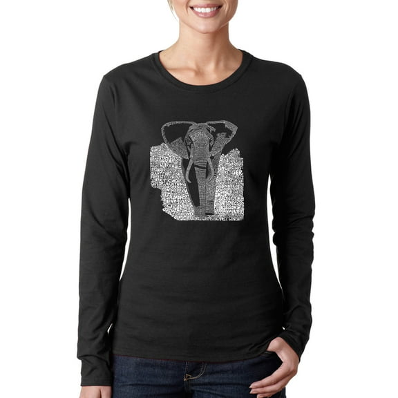 LA Pop Art Women's Word Art Long Sleeve T-Shirt - ELEPHANT