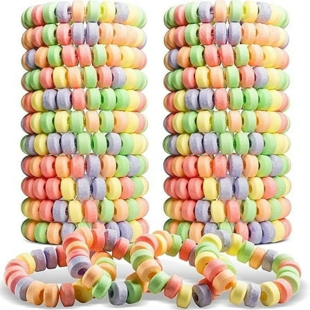 36-pack Candy Bracelets Individually Wrapped 2.5 Inch Novelty Candy Jewelry For Kids Bracelets Stretchable Edible Colorful Fruit Flavor Rainbow Candy Bulk Candy for Party Favors & Goodie Bags
