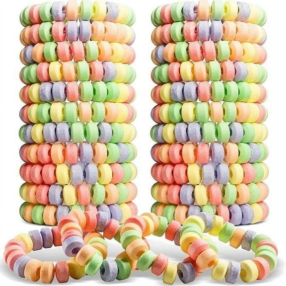 36-pack Candy Bracelets Individually Wrapped 2.5 Inch Novelty Candy Jewelry For Kids Bracelets Stretchable Edible Colorful Fruit Flavor Rainbow Candy Bulk Candy for Party Favors & Goodie Bags