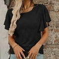 thumbnail image 2 of Womens Summer Tunic Tops Trendy Ruffle Short Sleeved Crew Neck T-Shirts Casual Flowy Classic Fit Blouses Outfit Workout Clothes, 2 of 8
