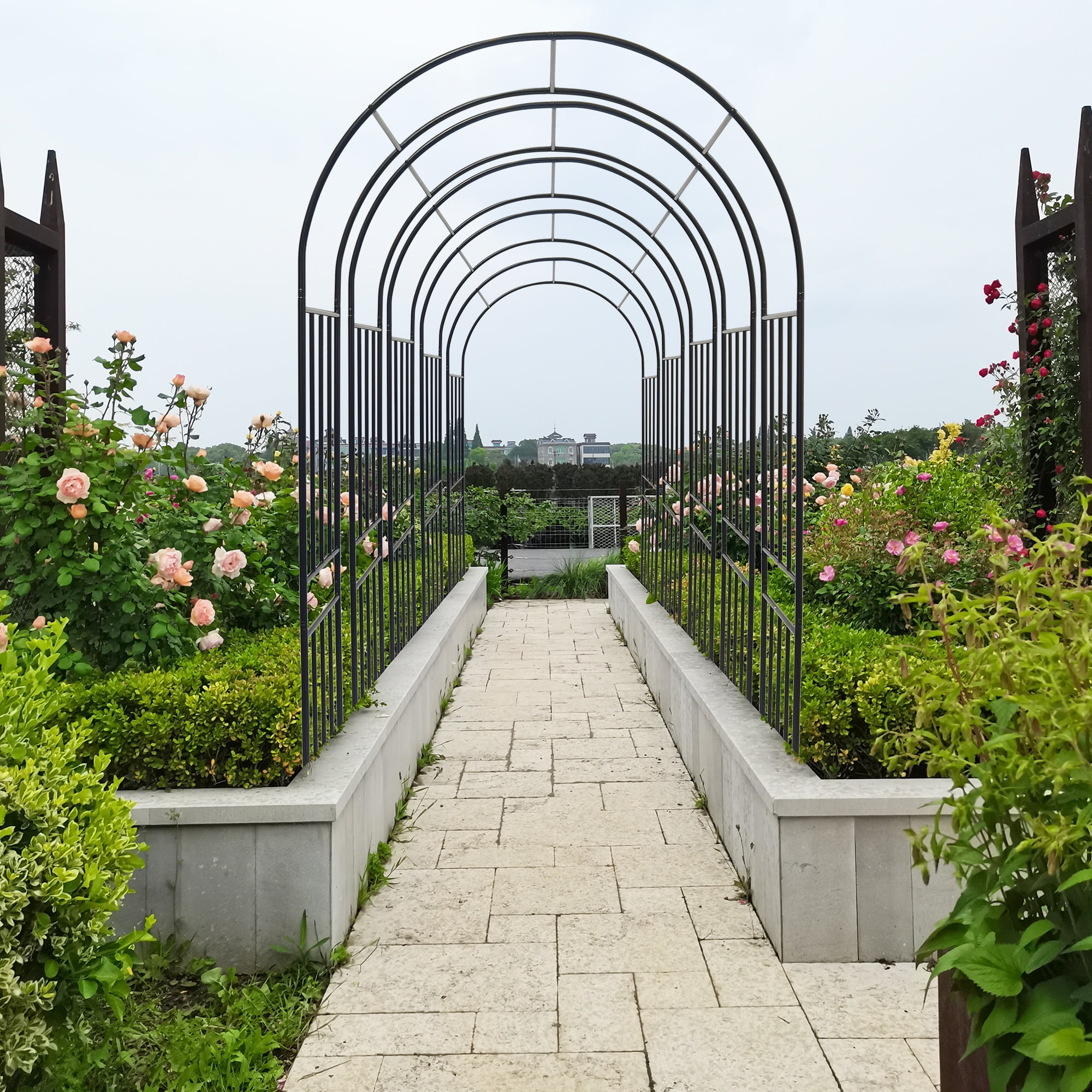 Metal Garden Arch Climbing Plants Support Rose Arch Outdoor Black L42.24" x W17.52" x H85.82"