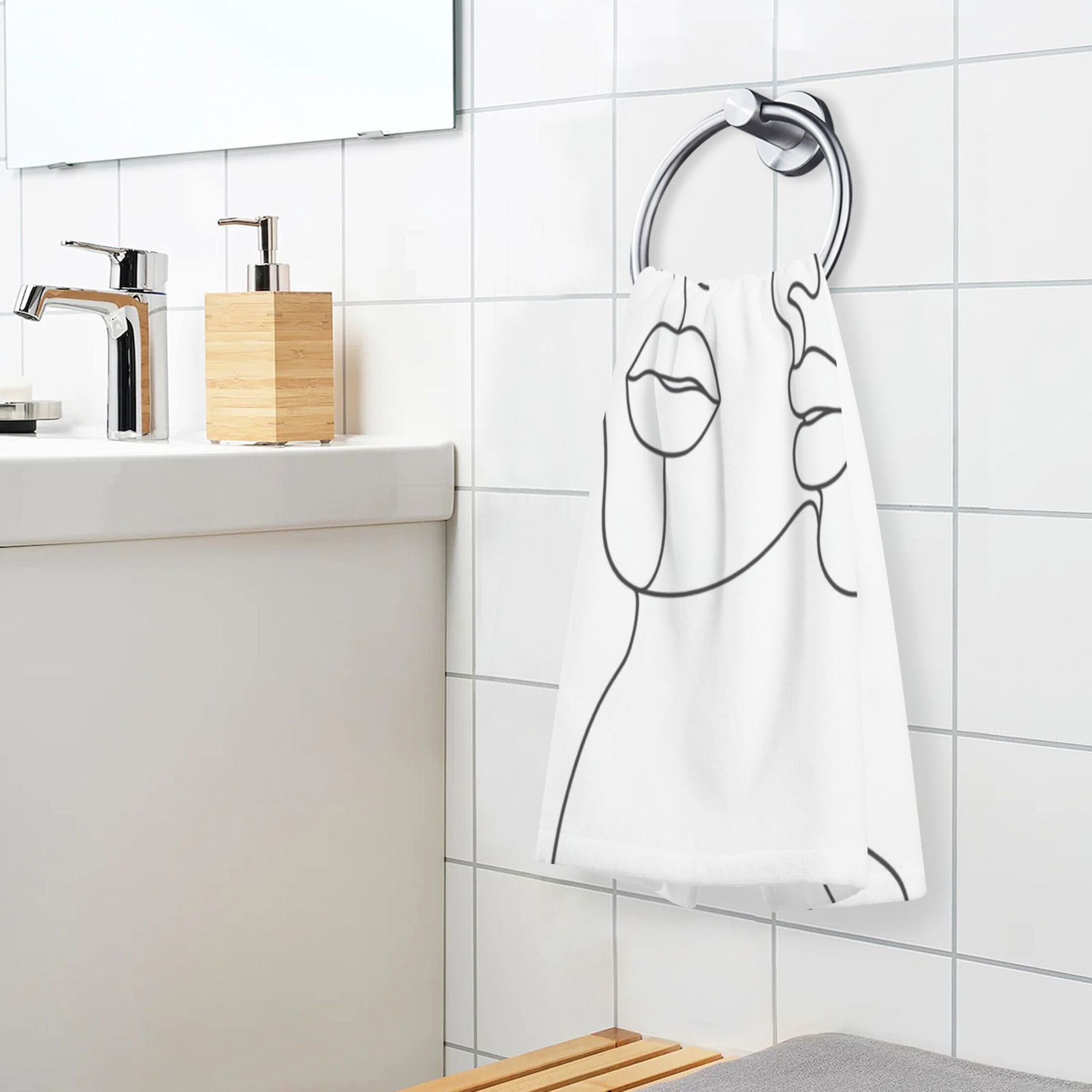 Simple Line Drawing Face Set of 2 Pure Cotton Towels, 16'' x 28'', Highly Absorbent and Soft