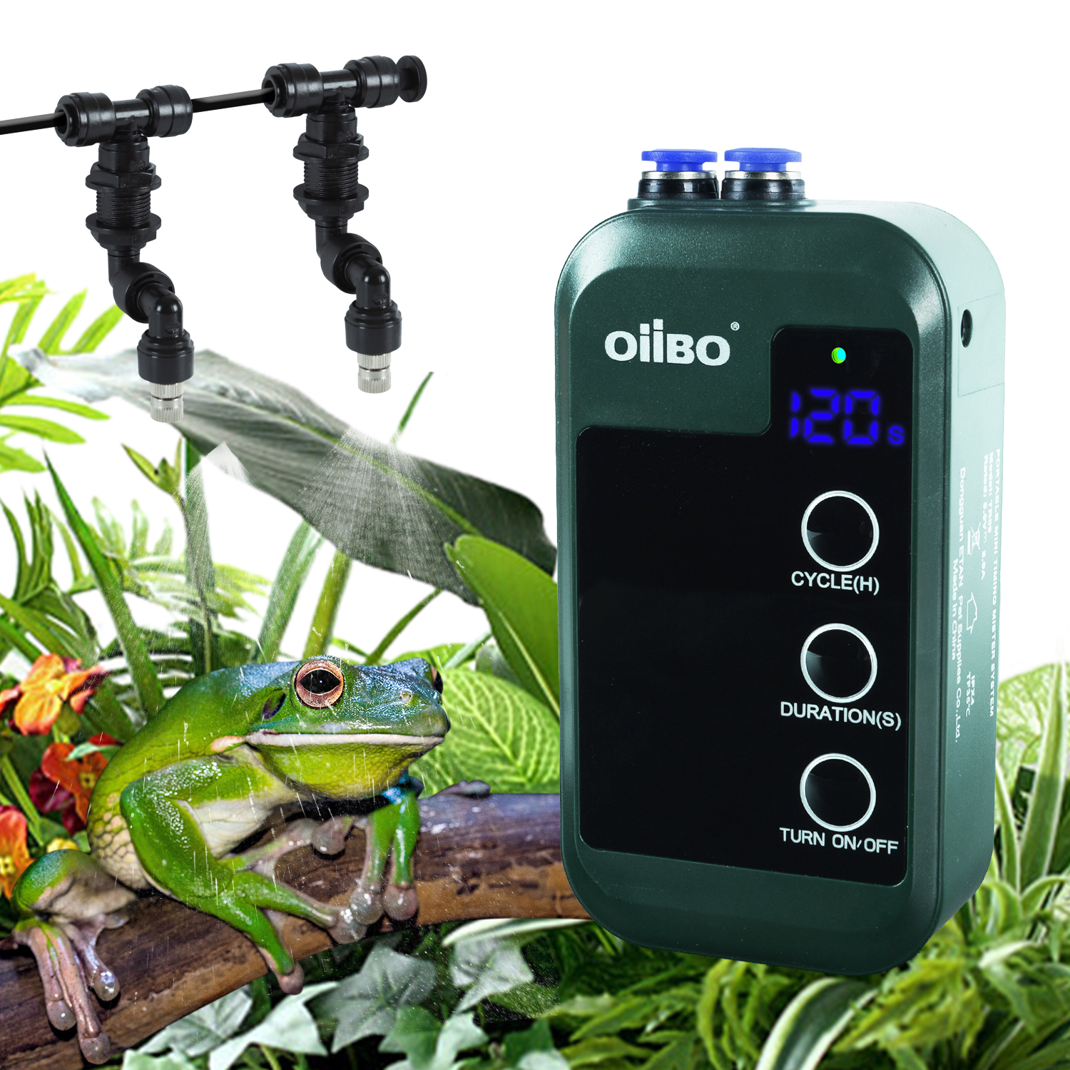 OIIBO Automatic Reptile Humidifier Spray System with 360°Adjustable Misting Nozzles for Reptile Terrariums