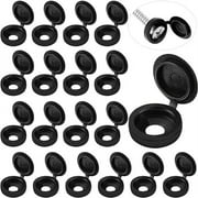 Hotop 100 Pieces Hinged Screw Cover Caps Plastic Shutter Screw Caps Fold Screw Snap Covers Washer Flip Tops (Black,Small)