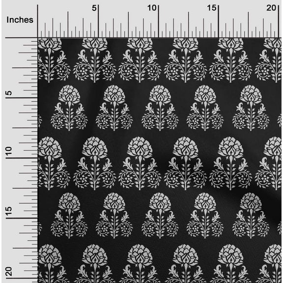 oneOone Organic Cotton Poplin Twill Fabric Leaves & Floral Block Print Fabric By Yard 42 Inch Wide