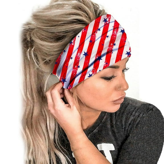 Odeerbi 4th of July Patriotic Headband for Women Fashion Independence Day Print Elastic Hair Band Bandana Head Wrap F