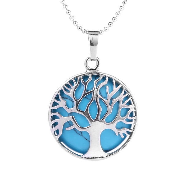 Natural Round Gem Stone Kabbalah Tree of Life Necklaces Pendants