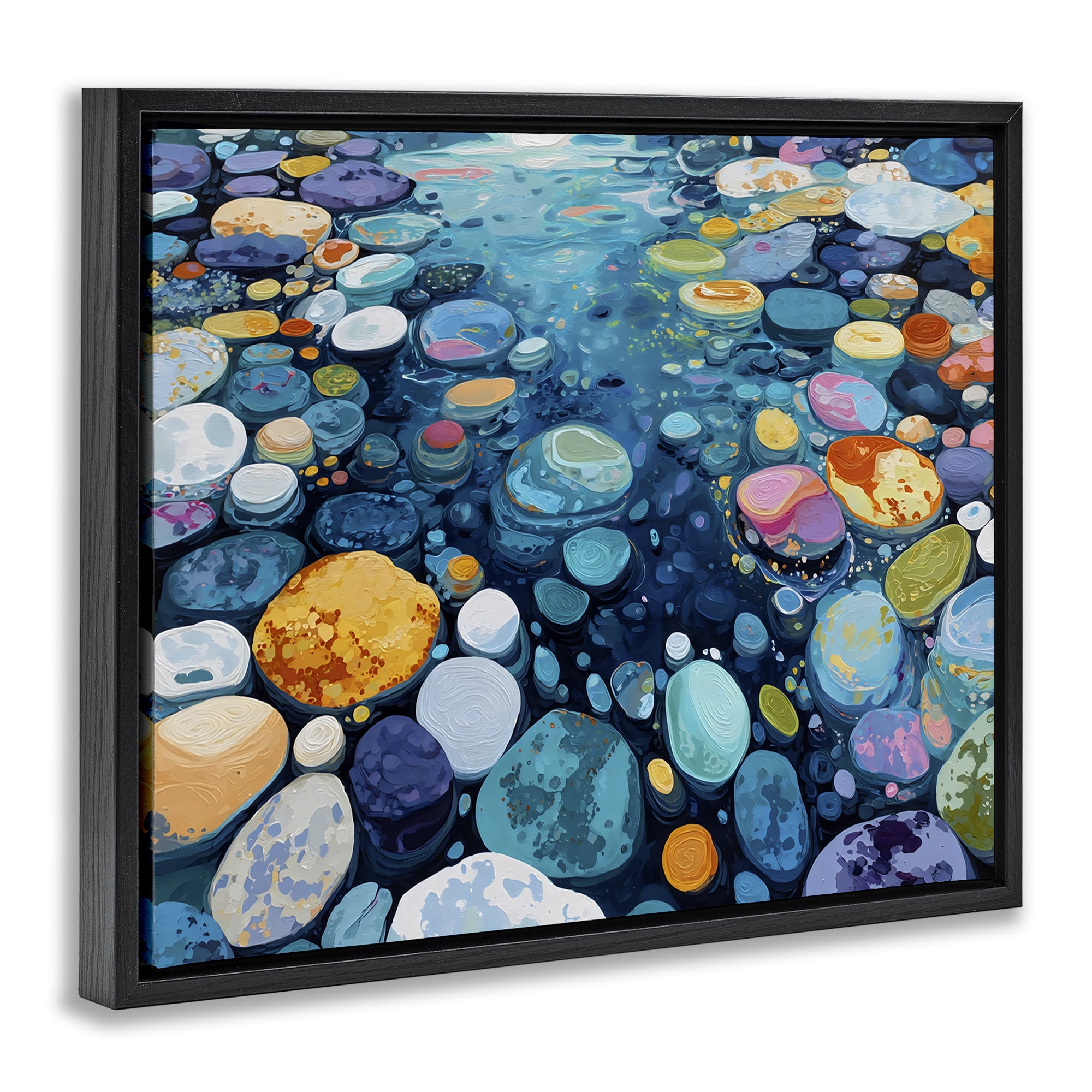 Stupell Industries Rainbow Rocks in River Black Framed Floater Canvas Wall Art, design by Franklyn Gregory