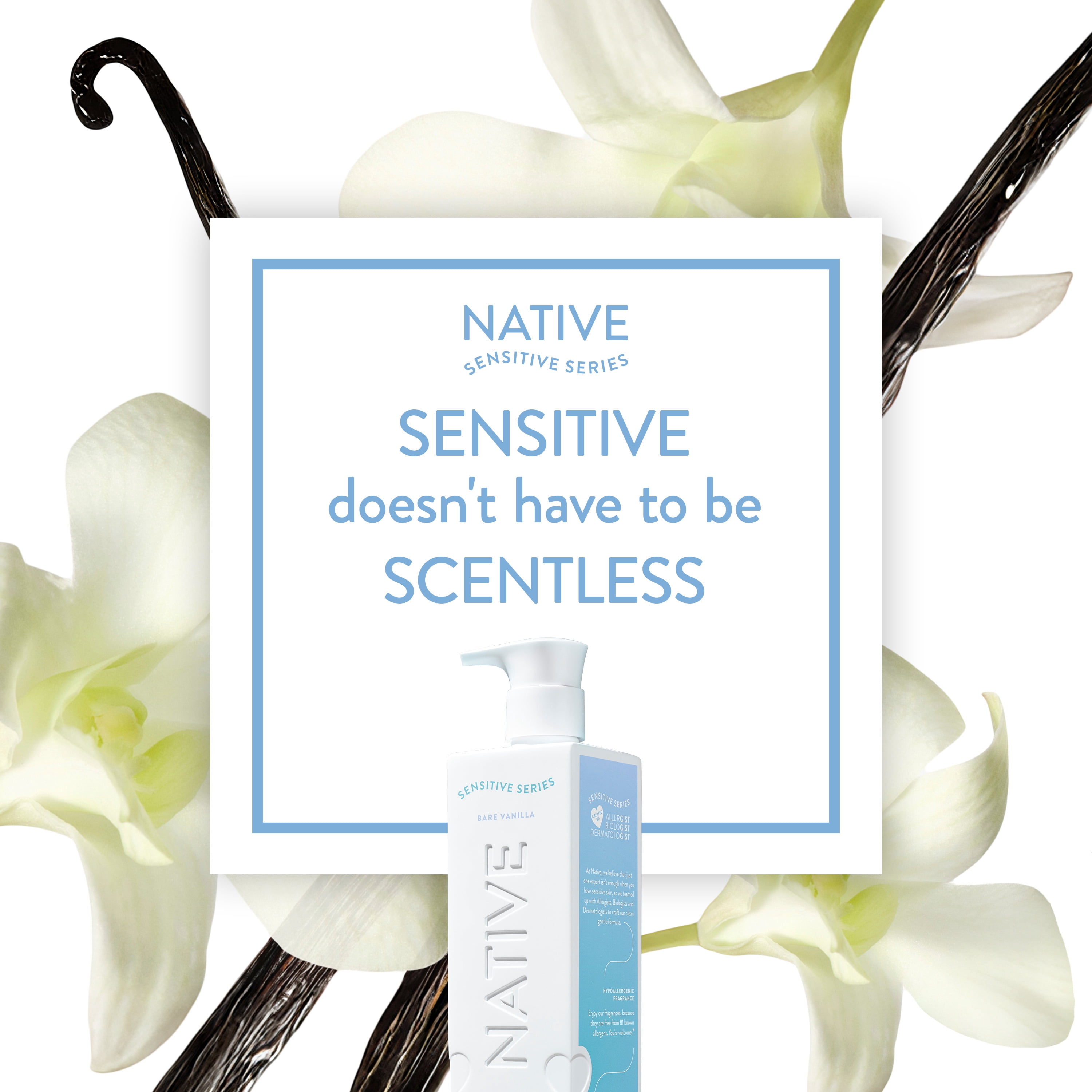 Native Body Wash Sensitive Skin, Bare Vanilla, 18 FL Oz