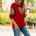 thumbnail image 3 of Tops de manga larga para mujer, cuello redondo, bloque de color leopardo, blusas casuales de moda, camisetas para el hogar, oficina, fecha, cumpleaños, rojo vino S, 3 of 6