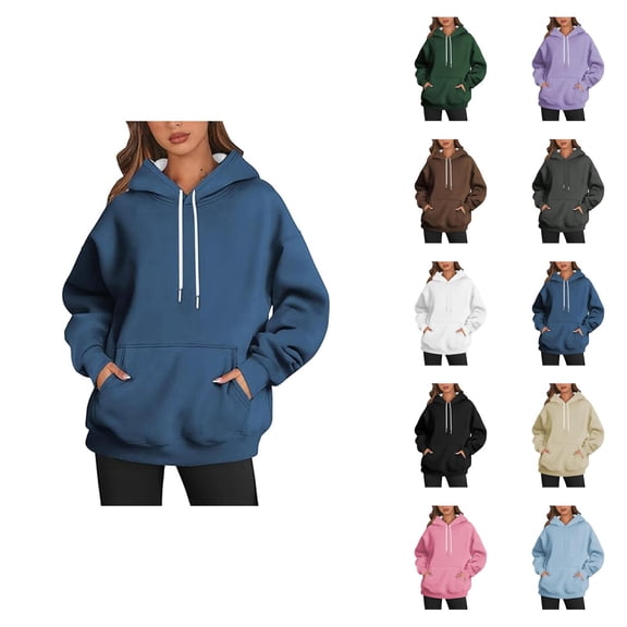 Plain Hoodies for Women Solid Color Fashion Hooded Sweatshirt with Pockets Hoody Top