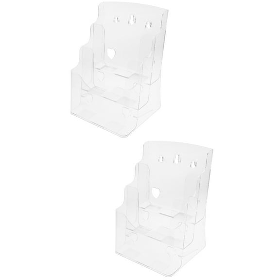 Set of 2 Brochure Holder Wall Mount Greeting Card Display Stand Shelf Chip Rack Transparent