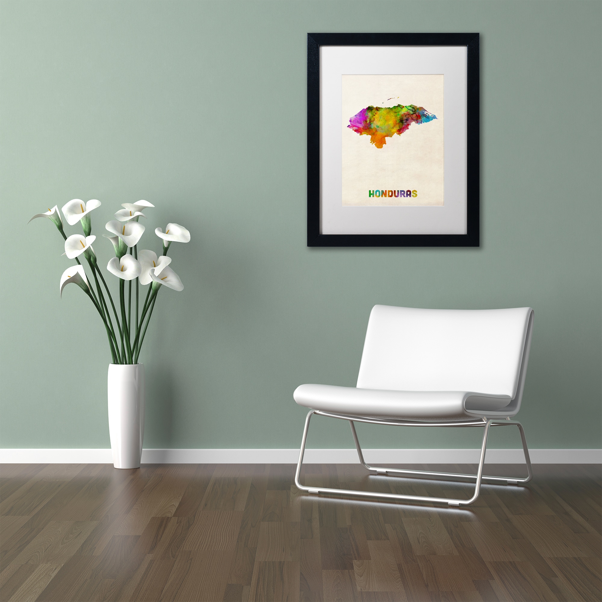 Trademark Fine Art ''Honduras Watercolor Map'' by Michael Tompsett 16' x 20' White Matted Black Fram