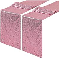 

Rose Pink Sequin Table Runner 12 x 108 Pack of 2 Sparkly Pink Metallic Table Runner Glitter Sequin Runner for Table Birthday Party Event Decorations(Rose Pink)