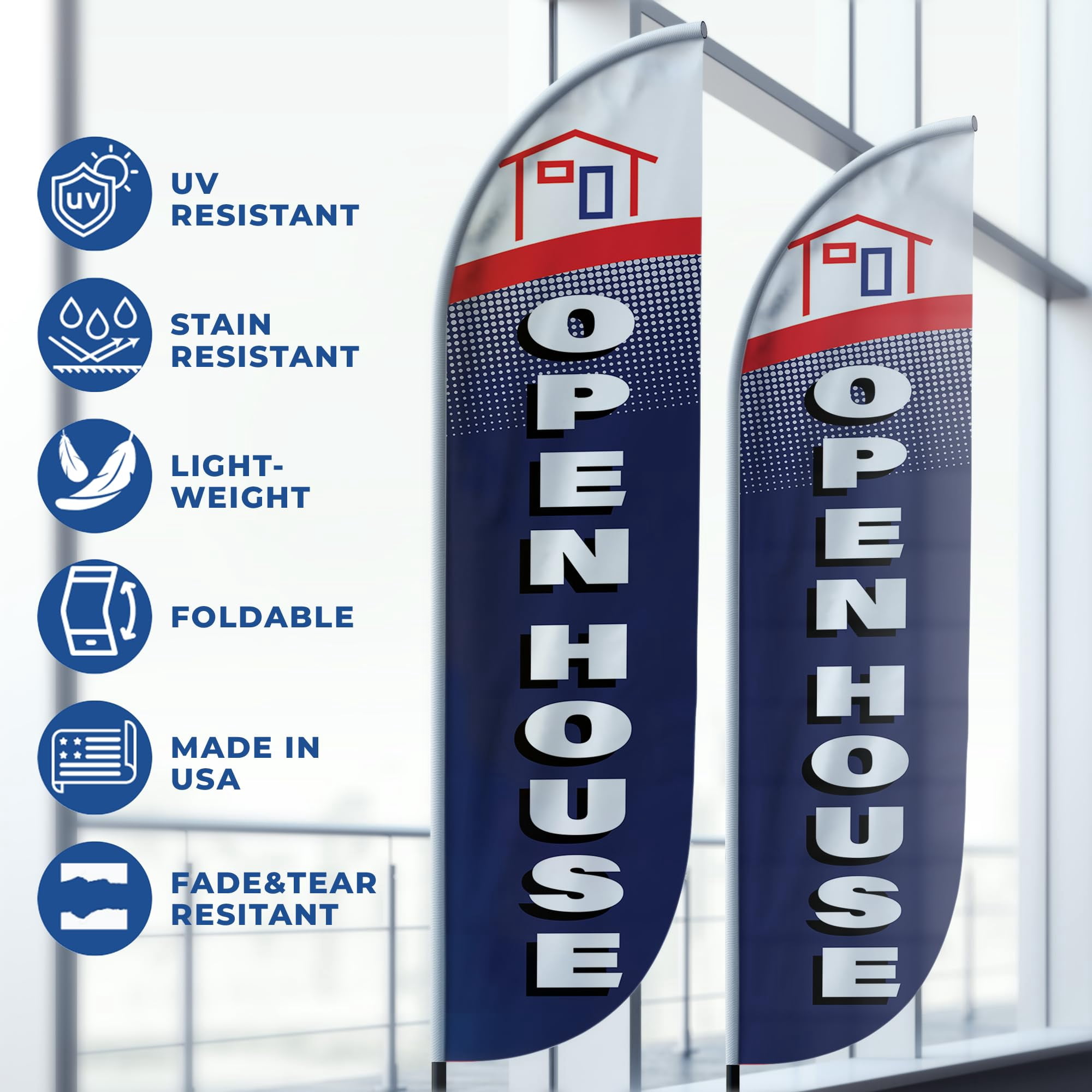 Open House 5 Feather Flag(11.5feetX2.5feet) by DreamController | Outdoor Business Advertising Tall Flag | Weather-Resistant Knitted Swooper Flag | Made in USA | HD Print(Flag Only)