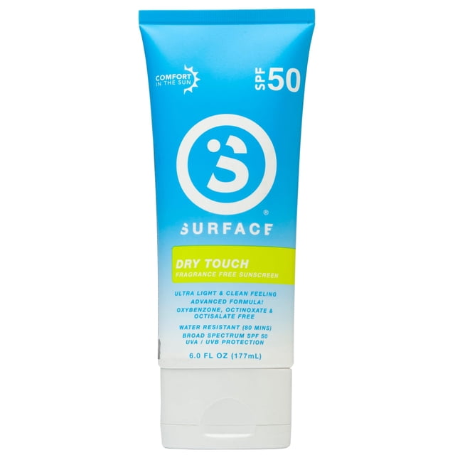 Protector solar Surface Dry Touch SPF 50 Loción resistente al agua UVA/UVB Protección de secado rápido de amplio espectro Sin PABA 6 fl oz 1 unidad