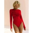 thumbnail image 4 of Bodysuits for Women Deep V Neck Twist Knot Fitted Long Sleeve Bodysuit Basic Tops Casual T Shirts Red XL, 4 of 7