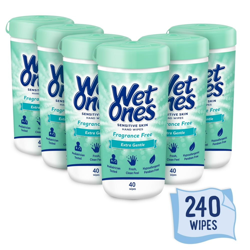 (6 Pk) Wet Ones Sensitive Skin Hand Wipes Canister, 40 Ct