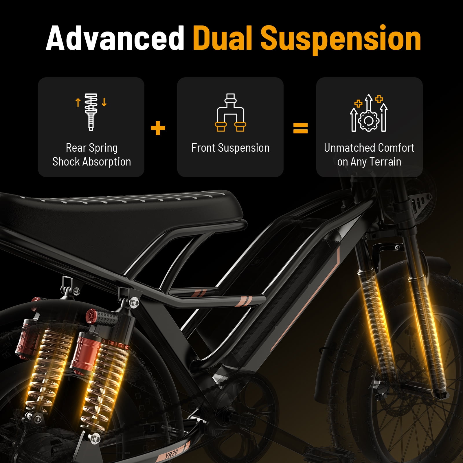 Jasion YR20 1000W Electric Bike for Adults, 48V 20Ah Removable Battery E-Mountain Bike, 20" Fat Tire Off-Road Electric Bicycle with Hydraulic Brake, 80 Miles Moped Style Ebike, UL2849