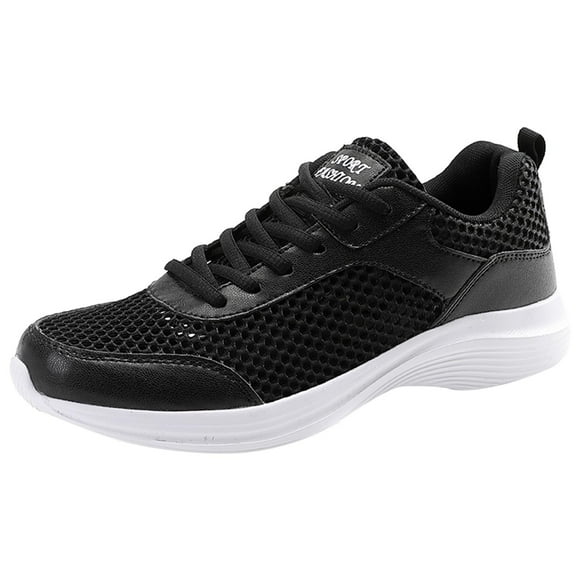 PMUYBHF Male Mens Jogging Sneakers Men Sports Shoes Fashion Solid Color Simple New Pattern Lace up Mesh Breathable Flat Bottom Comfortable Non Slip Shoes 42