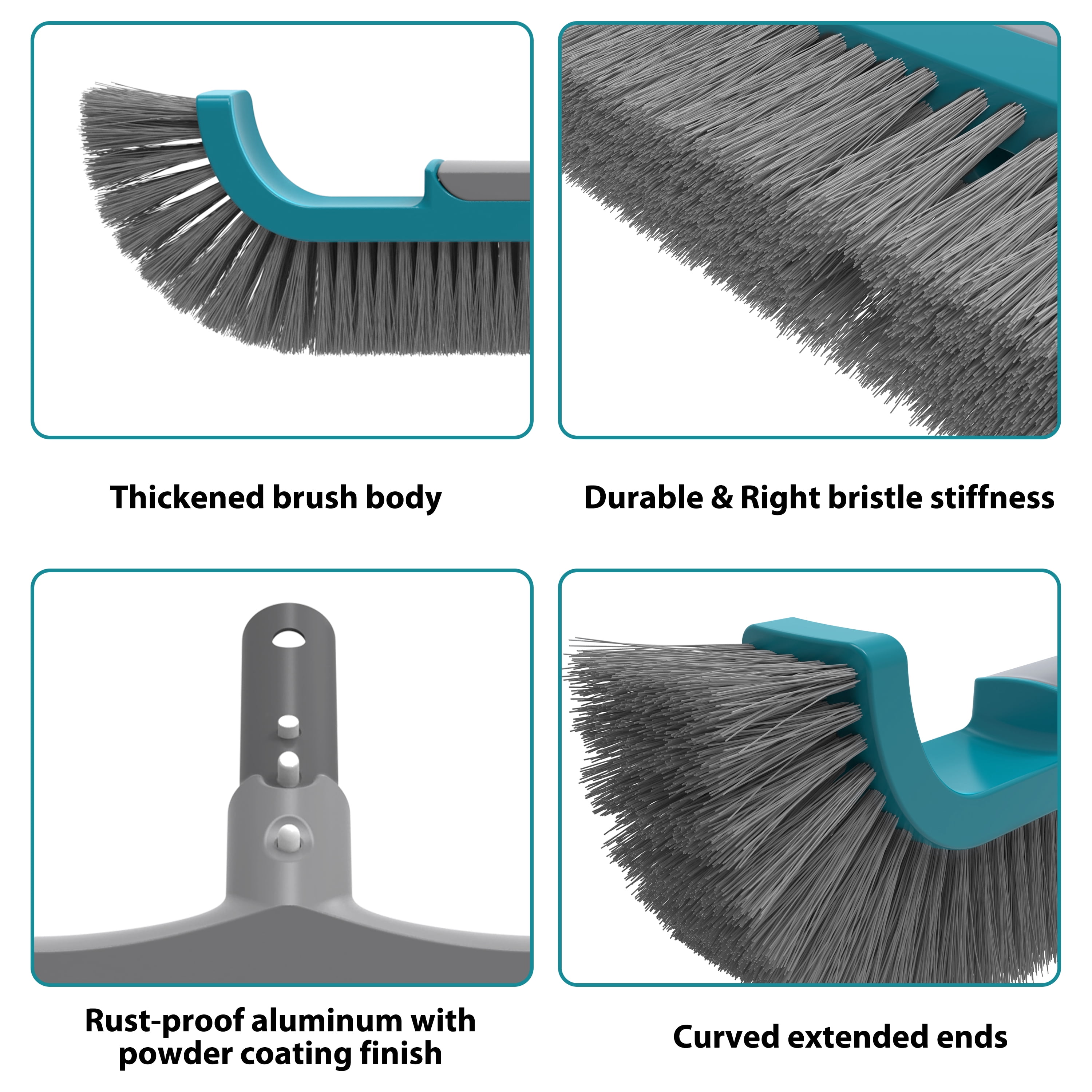 Bluescape Teal & Gray 20" Curved-end Pool Brush with Extended PP Side bristles