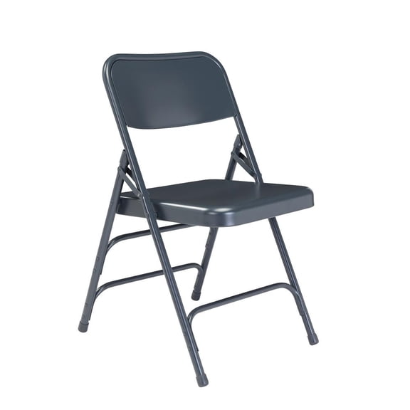 (Pack of 4) NPS® 300 Series Deluxe All-Steel Triple Brace Double Hinge Folding Chair, Char-Blue