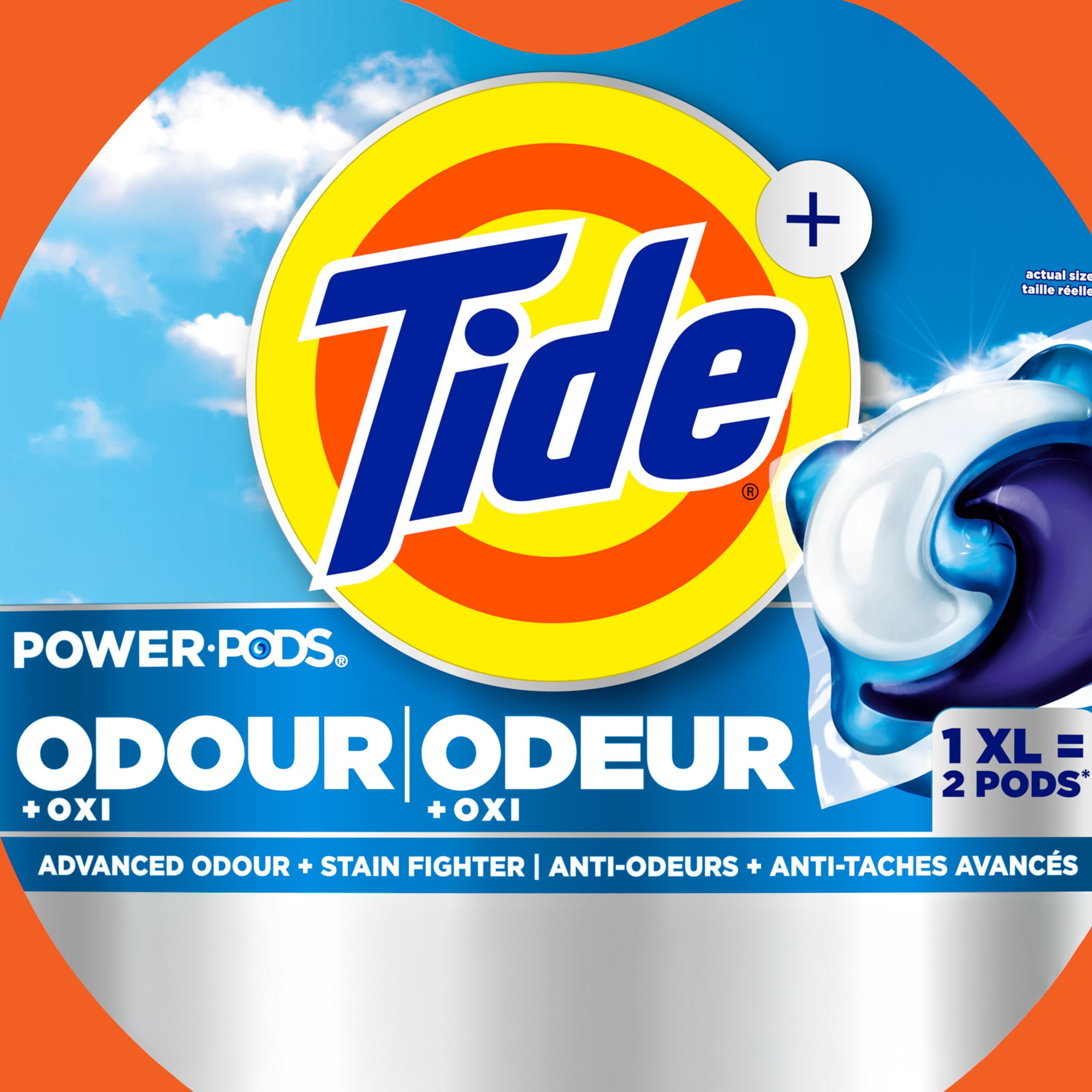 Tide Odour + Oxi Laundry Detergent Pacs, Original Scent, Advanced Odour + Stain Fighter, 25CT