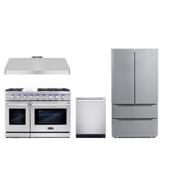 Cosmo 48 in. Gas Range & Hood & Dishwasher & Refrigerator Set - Liquid Propane