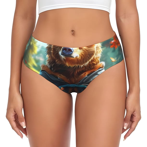 Fotbe Maple Meditating Bear Calzones Estampados para Mujer – Ropa Interior de Algodón, Cómoda, Suave y Elástica-Large