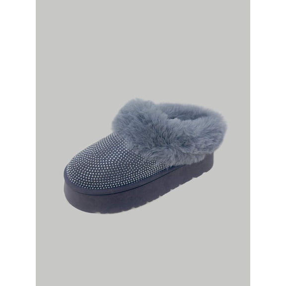 WILD DIVA Embellished Faux Fur Platform Booties for Women